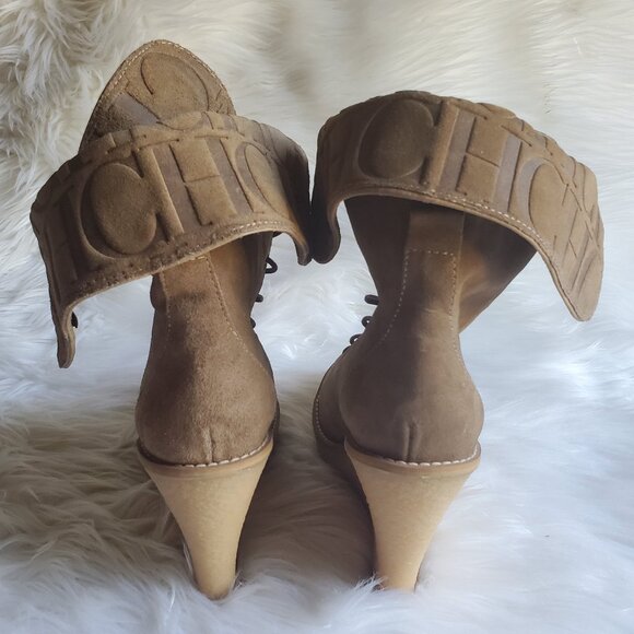 Carolina Herrera Brown Suede Platform Wedge Lace Up Boots SZ 8.5 - Picture 6 of 14